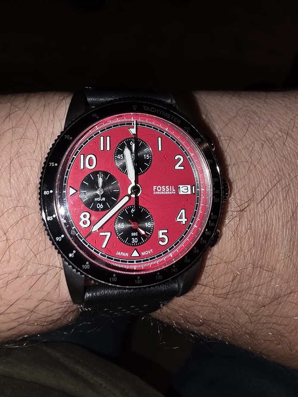 Fossil Red and Black Chronograph Wristwatch